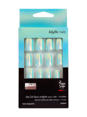 Set 24 uñas artificiales Idyllic nails Holo Turquoise