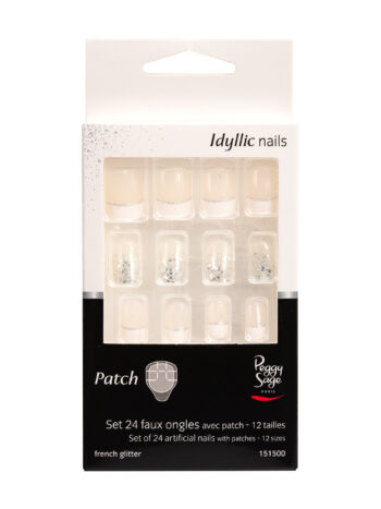 Juego de 24 uñas artificiales con parche - French glitter