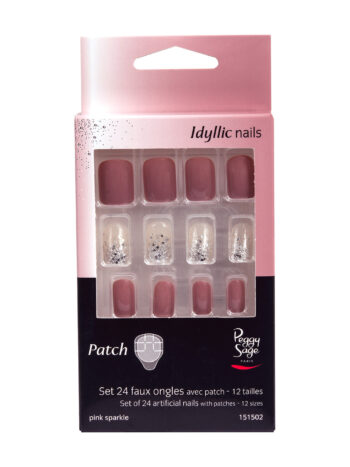 Juego de 24 uñas artificiales con parche - pink sparkle