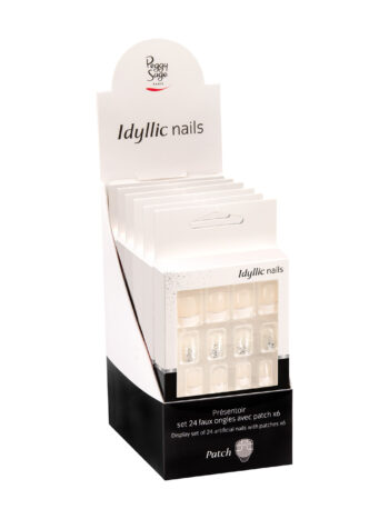 Expositor - Juego de 24 uñas artificiales con parche - French glitter x6